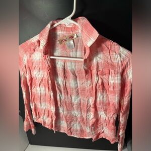 Chelsea & Chester Girls XS pink and white soft flannel long sleeved shirt